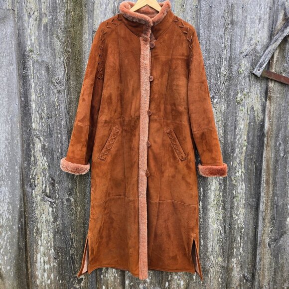 Vintage Turkis Tukku Penny Lane Shearling Sheepskin Coat Womens L Full Length - Picture 1 of 14